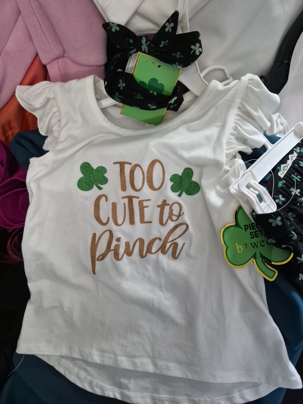 Too Cute to Pinch White Ruffle Sleeve Girls' Tee With Pants